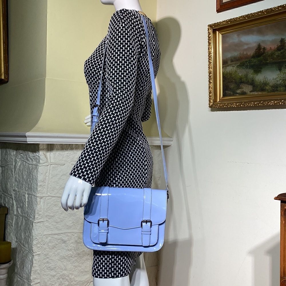 Heys Garden Party Mini Messenger Crossbody Bag Blue Patent Leather